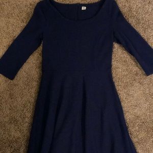 Navy Fit and Flare 3/4 Sleeve Dress